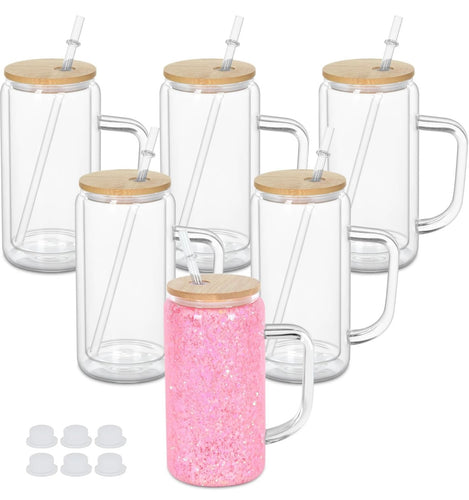 16oz Glass double walled cup with handle